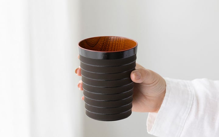 香川漆器【(株)森嘉吉商店】フリーカップ　筋入象谷渕朱